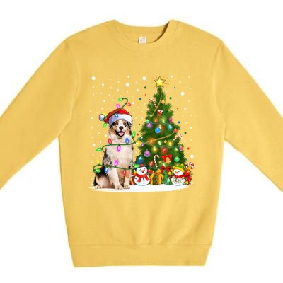 Xmas Tree Lighting Santa Australian Shepherd Dog Christmas Cool Gift Premium Crewneck Sweatshirt