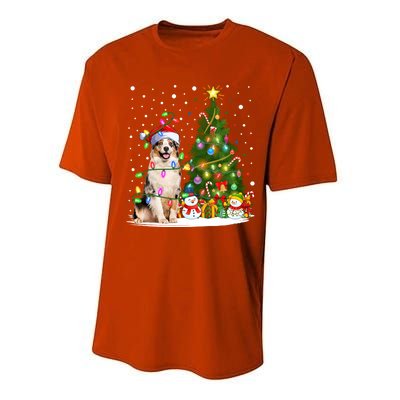 Xmas Tree Lighting Santa Australian Shepherd Dog Christmas Cool Gift Performance Sprint T-Shirt