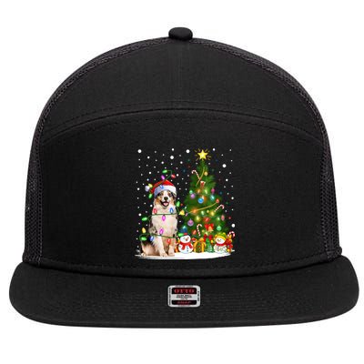 Xmas Tree Lighting Santa Australian Shepherd Dog Christmas Cool Gift 7 Panel Mesh Trucker Snapback Hat