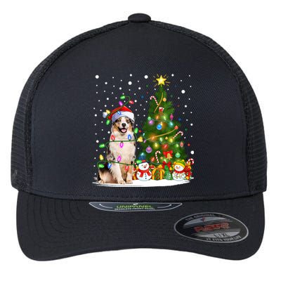 Xmas Tree Lighting Santa Australian Shepherd Dog Christmas Cool Gift Flexfit Unipanel Trucker Cap