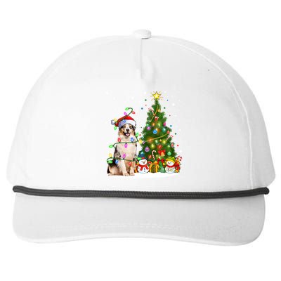 Xmas Tree Lighting Santa Australian Shepherd Dog Christmas Cool Gift Snapback Five-Panel Rope Hat