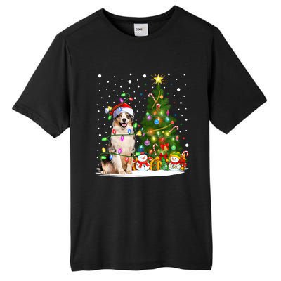 Xmas Tree Lighting Santa Australian Shepherd Dog Christmas Cool Gift Tall Fusion ChromaSoft Performance T-Shirt