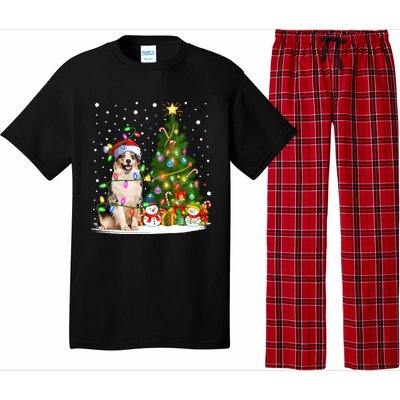 Xmas Tree Lighting Santa Australian Shepherd Dog Christmas Cool Gift Pajama Set