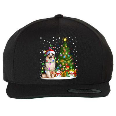 Xmas Tree Lighting Santa Australian Shepherd Dog Christmas Cool Gift Wool Snapback Cap