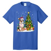 Xmas Tree Lighting Santa Australian Shepherd Dog Christmas Cool Gift Tall T-Shirt