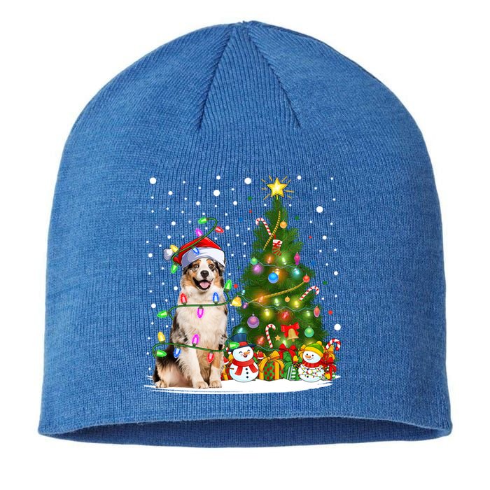 Xmas Tree Lighting Santa Australian Shepherd Dog Christmas Cool Gift Sustainable Beanie