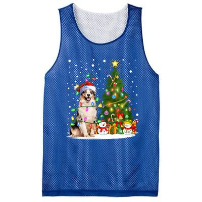 Xmas Tree Lighting Santa Australian Shepherd Dog Christmas Cool Gift Mesh Reversible Basketball Jersey Tank