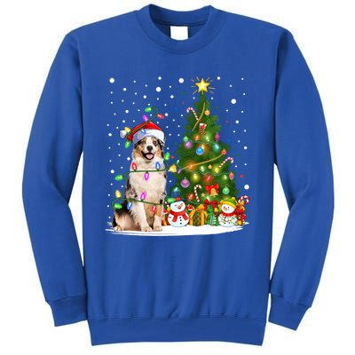 Xmas Tree Lighting Santa Australian Shepherd Dog Christmas Cool Gift Tall Sweatshirt