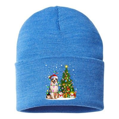 Xmas Tree Lighting Santa Australian Shepherd Dog Christmas Cool Gift Sustainable Knit Beanie