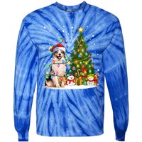 Xmas Tree Lighting Santa Australian Shepherd Dog Christmas Cool Gift Tie-Dye Long Sleeve Shirt