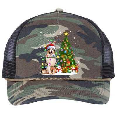 Xmas Tree Lighting Santa Australian Shepherd Dog Christmas Cool Gift Retro Rope Trucker Hat Cap