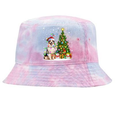 Xmas Tree Lighting Santa Australian Shepherd Dog Christmas Cool Gift Tie-Dyed Bucket Hat