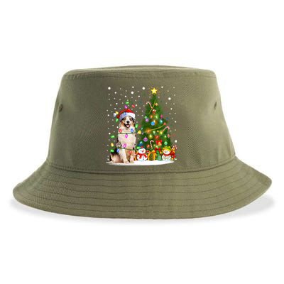 Xmas Tree Lighting Santa Australian Shepherd Dog Christmas Cool Gift Sustainable Bucket Hat