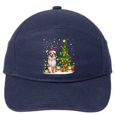 Xmas Tree Lighting Santa Australian Shepherd Dog Christmas Cool Gift 7-Panel Snapback Hat