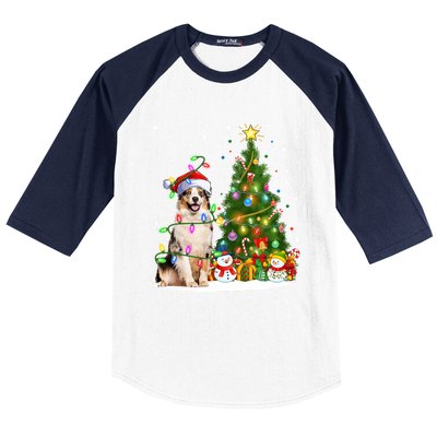 Xmas Tree Lighting Santa Australian Shepherd Dog Christmas Cool Gift Baseball Sleeve Shirt