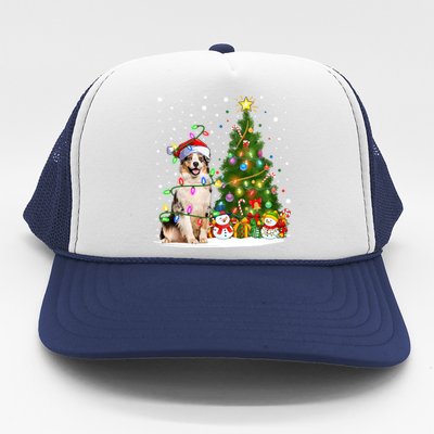 Xmas Tree Lighting Santa Australian Shepherd Dog Christmas Cool Gift Trucker Hat