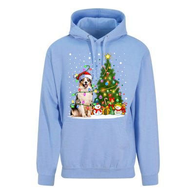 Xmas Tree Lighting Santa Australian Shepherd Dog Christmas Cool Gift Unisex Surf Hoodie