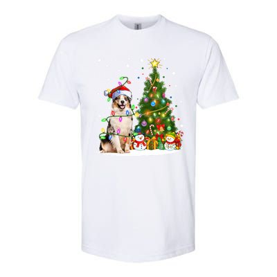 Xmas Tree Lighting Santa Australian Shepherd Dog Christmas Cool Gift Softstyle CVC T-Shirt