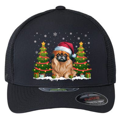 Xmas Tree Lights Pekingese Dog Santa Hat Christmas Meaningful Gift Flexfit Unipanel Trucker Cap