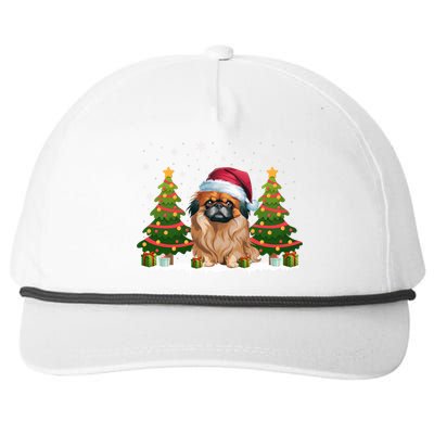 Xmas Tree Lights Pekingese Dog Santa Hat Christmas Meaningful Gift Snapback Five-Panel Rope Hat