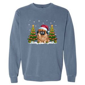 Xmas Tree Lights Pekingese Dog Santa Hat Christmas Meaningful Gift Garment-Dyed Sweatshirt