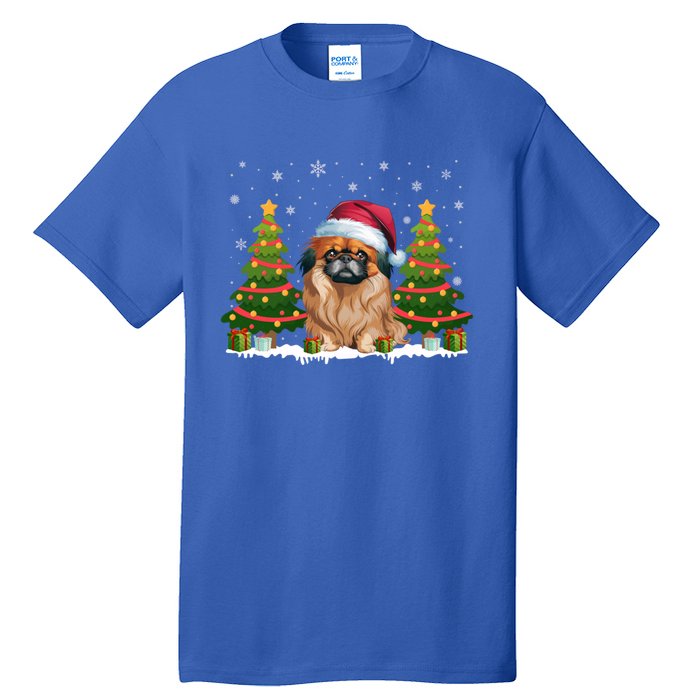 Xmas Tree Lights Pekingese Dog Santa Hat Christmas Meaningful Gift Tall T-Shirt