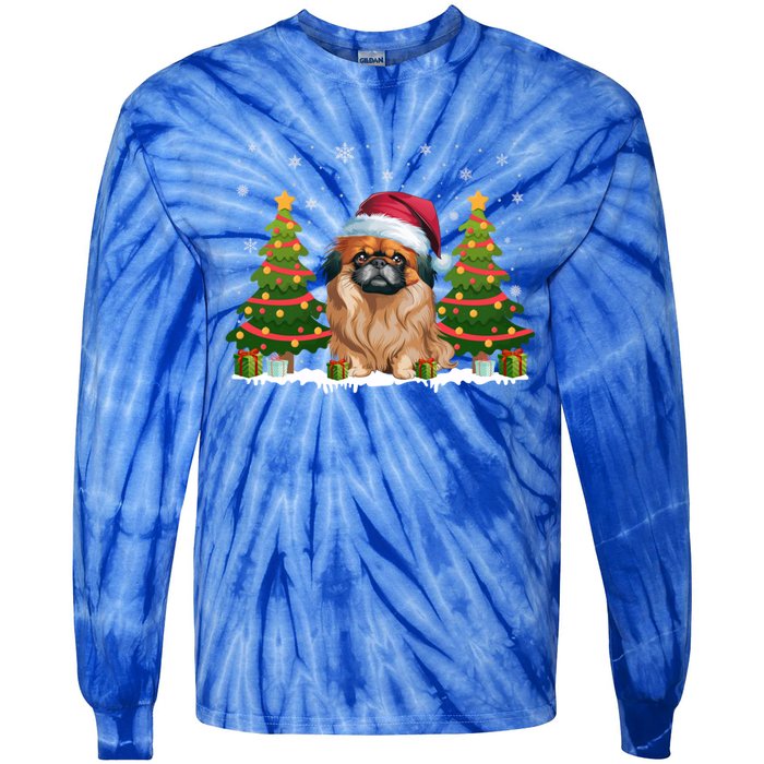 Xmas Tree Lights Pekingese Dog Santa Hat Christmas Meaningful Gift Tie-Dye Long Sleeve Shirt