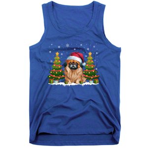 Xmas Tree Lights Pekingese Dog Santa Hat Christmas Meaningful Gift Tank Top