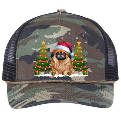 Xmas Tree Lights Pekingese Dog Santa Hat Christmas Meaningful Gift Retro Rope Trucker Hat Cap