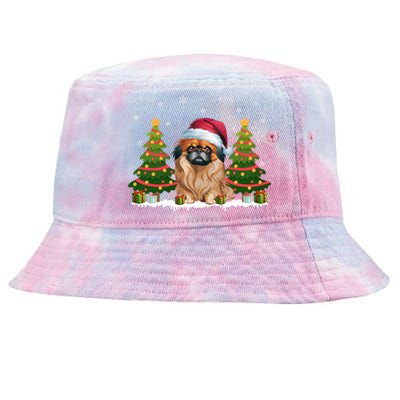 Xmas Tree Lights Pekingese Dog Santa Hat Christmas Meaningful Gift Tie-Dyed Bucket Hat