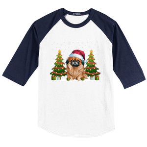 Xmas Tree Lights Pekingese Dog Santa Hat Christmas Meaningful Gift Baseball Sleeve Shirt