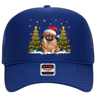 Xmas Tree Lights Pekingese Dog Santa Hat Christmas Meaningful Gift High Crown Mesh Back Trucker Hat