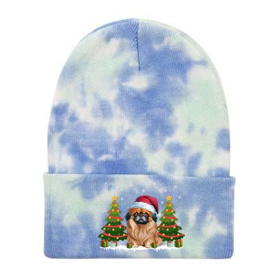 Xmas Tree Lights Pekingese Dog Santa Hat Christmas Meaningful Gift Tie Dye 12in Knit Beanie