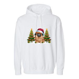 Xmas Tree Lights Pekingese Dog Santa Hat Christmas Meaningful Gift Garment-Dyed Fleece Hoodie