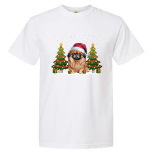 Xmas Tree Lights Pekingese Dog Santa Hat Christmas Meaningful Gift Garment-Dyed Heavyweight T-Shirt