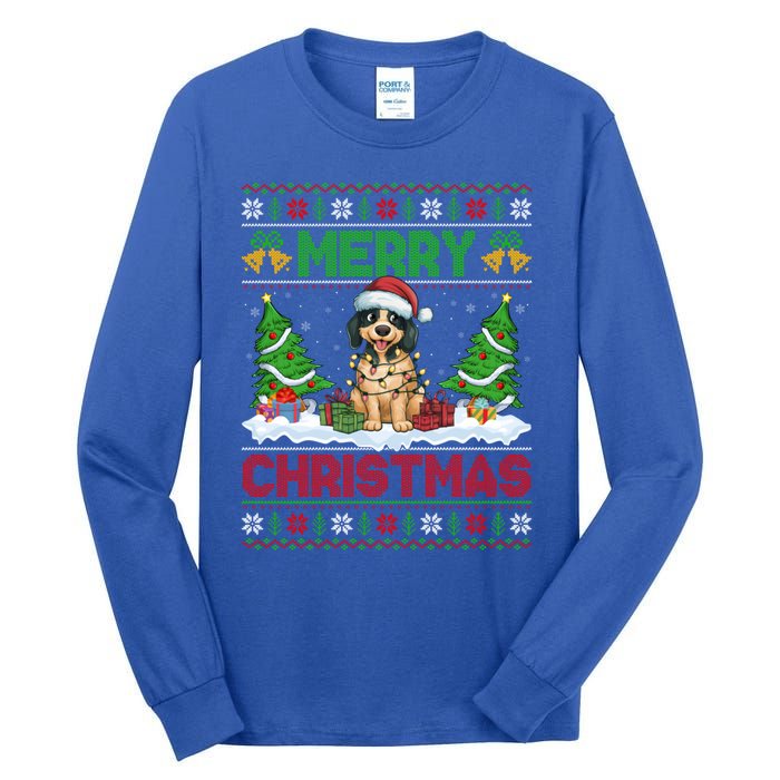 Xmas Tree Lighting Ugly Santa Hat Pudelpointer Dog Christmas Tall Long Sleeve T-Shirt