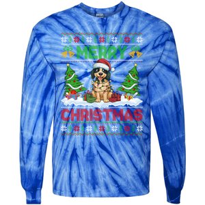 Xmas Tree Lighting Ugly Santa Hat Pudelpointer Dog Christmas Tie-Dye Long Sleeve Shirt