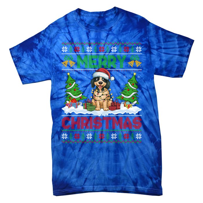 Xmas Tree Lighting Ugly Santa Hat Pudelpointer Dog Christmas Tie-Dye T-Shirt