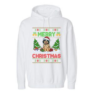 Xmas Tree Lighting Ugly Santa Hat Pudelpointer Dog Christmas Garment-Dyed Fleece Hoodie