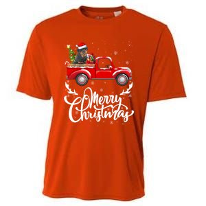 Xmas Tree Rottweiler Dog Riding Red Truck Merry Christmas Cool Gift Cooling Performance Crew T-Shirt