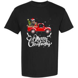 Xmas Tree Rottweiler Dog Riding Red Truck Merry Christmas Cool Gift Garment-Dyed Heavyweight T-Shirt