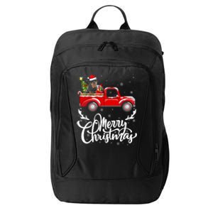 Xmas Tree Rottweiler Dog Riding Red Truck Merry Christmas Cool Gift City Backpack