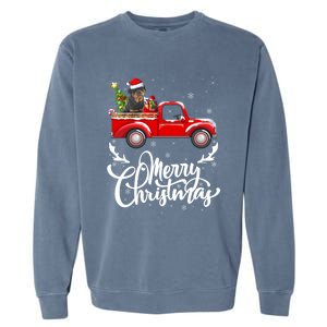 Xmas Tree Rottweiler Dog Riding Red Truck Merry Christmas Cool Gift Garment-Dyed Sweatshirt