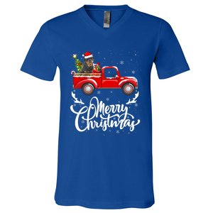 Xmas Tree Rottweiler Dog Riding Red Truck Merry Christmas Cool Gift V-Neck T-Shirt