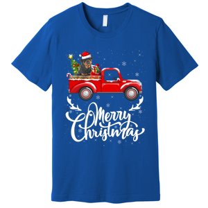 Xmas Tree Rottweiler Dog Riding Red Truck Merry Christmas Cool Gift Premium T-Shirt