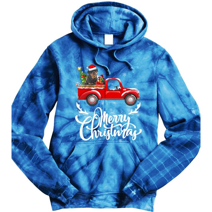 Xmas Tree Rottweiler Dog Riding Red Truck Merry Christmas Cool Gift Tie Dye Hoodie