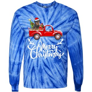 Xmas Tree Rottweiler Dog Riding Red Truck Merry Christmas Cool Gift Tie-Dye Long Sleeve Shirt