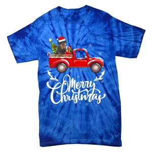 Xmas Tree Rottweiler Dog Riding Red Truck Merry Christmas Cool Gift Tie-Dye T-Shirt