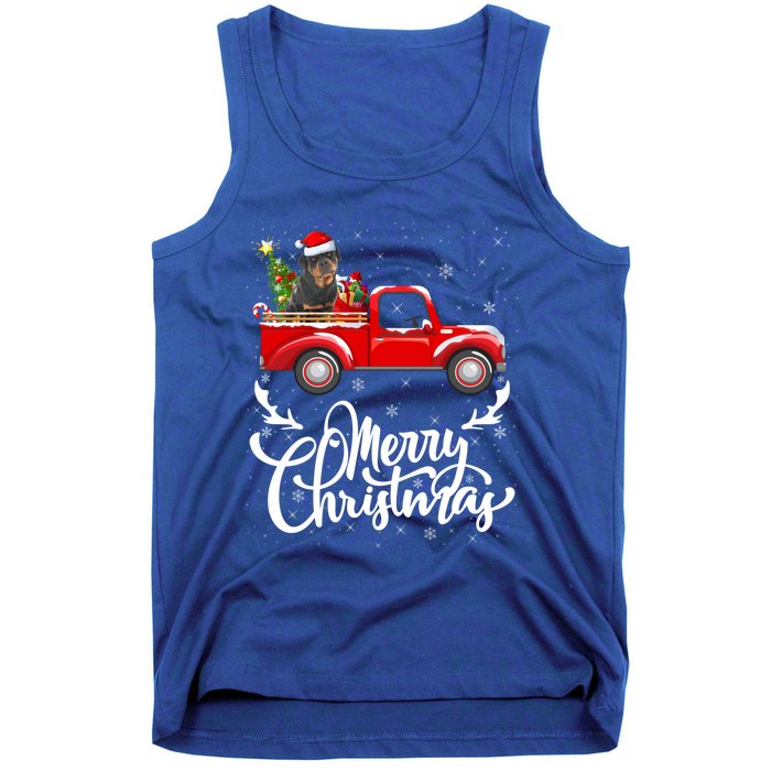 Xmas Tree Rottweiler Dog Riding Red Truck Merry Christmas Cool Gift Tank Top