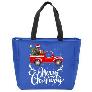 Xmas Tree Rottweiler Dog Riding Red Truck Merry Christmas Cool Gift Zip Tote Bag